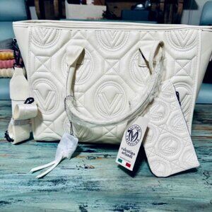 Valentino Orlandi XL Quilted Tote Bag Off White Luxury Purse (MSRP $360)